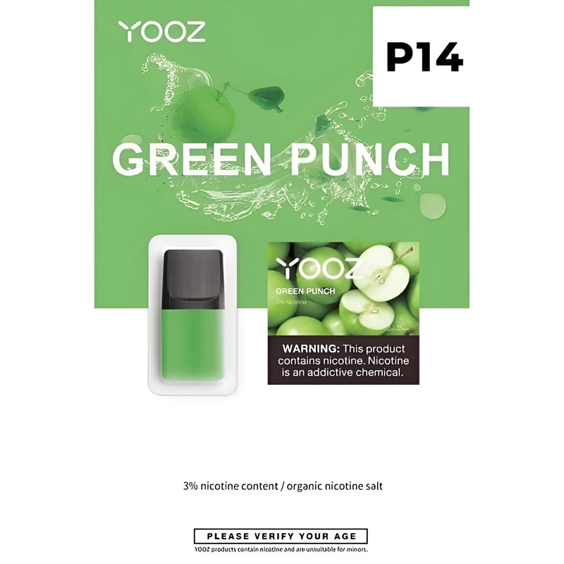 安い電子タバコの販売　個/パック　ポッド　YOOZ　グリーンアップル　3%　Nic